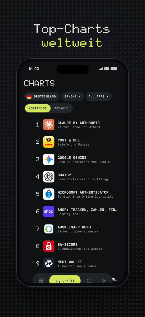 Die Liste „Top kostenlos“ für iPhone-Apps in einem Land