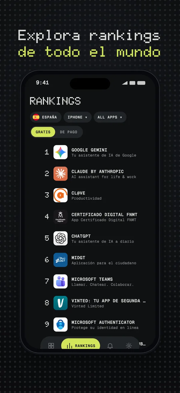 Top gratis de apps para iPhone en el ranking de un país