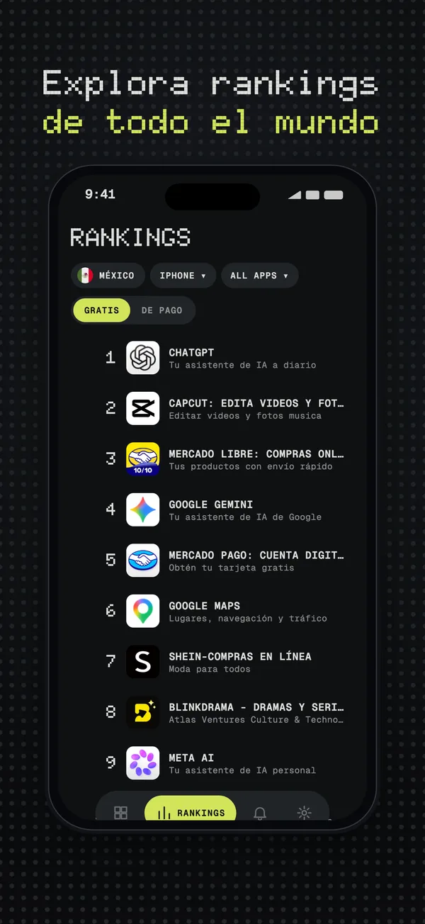 Top gratis de apps para iPhone en el ranking de un país