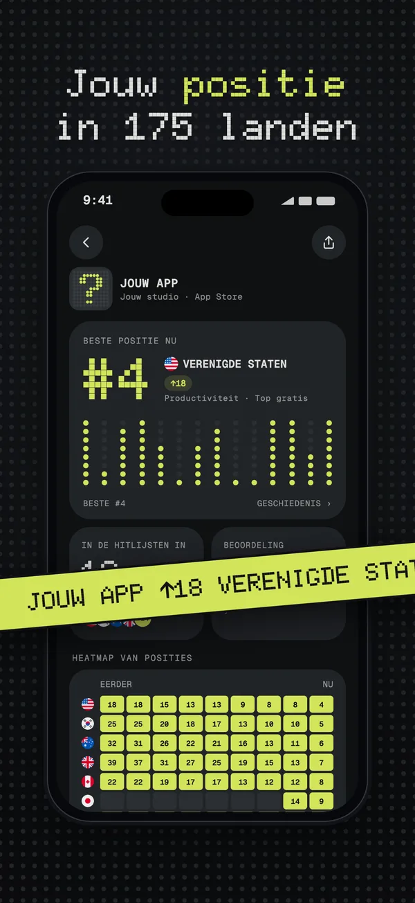 Een app op #4 in de Verenigde Staten, met posities in 18 landen