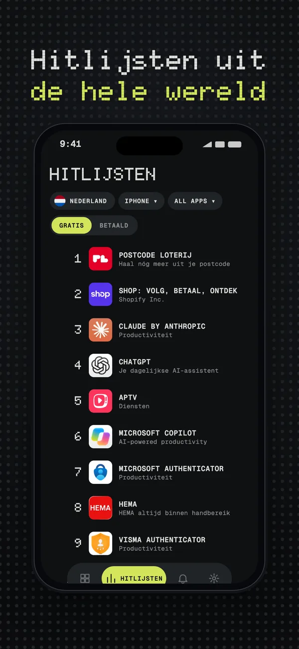 Top gratis iPhone-apps in de hitlijst van één land