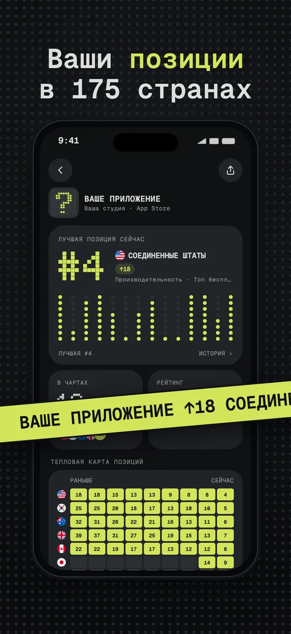 Приложение на #4 в США и его позиции в 18 странах